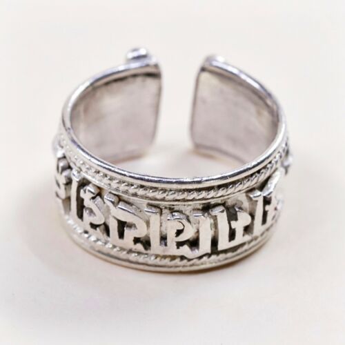 Sz 8, Vtg Sterling Silver handmade Boho Tribal Gypsy Om Ring 925 Prayer Band