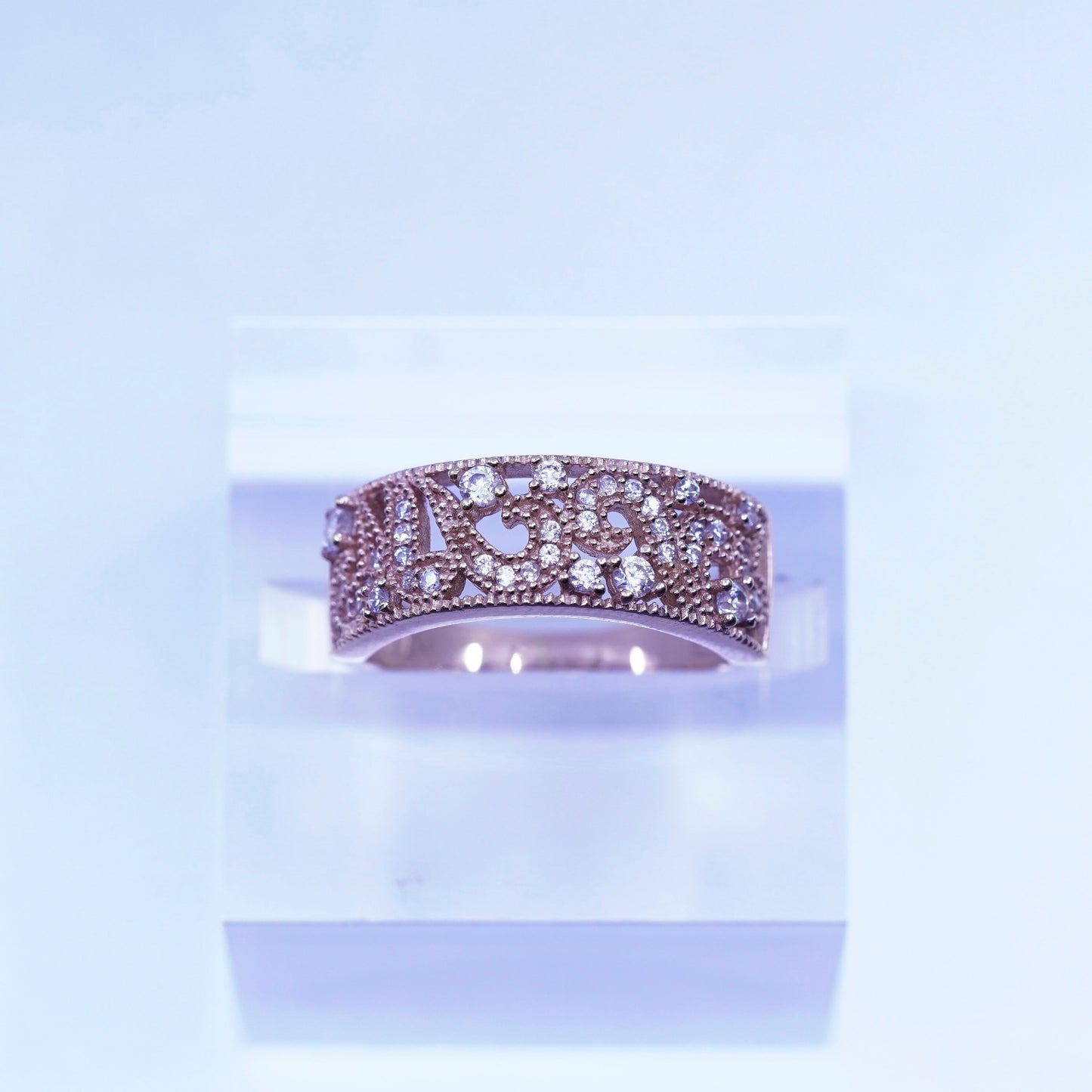 Size 7, vintage vermeil rose gold over Sterling 925 silver band ring cluster Cz