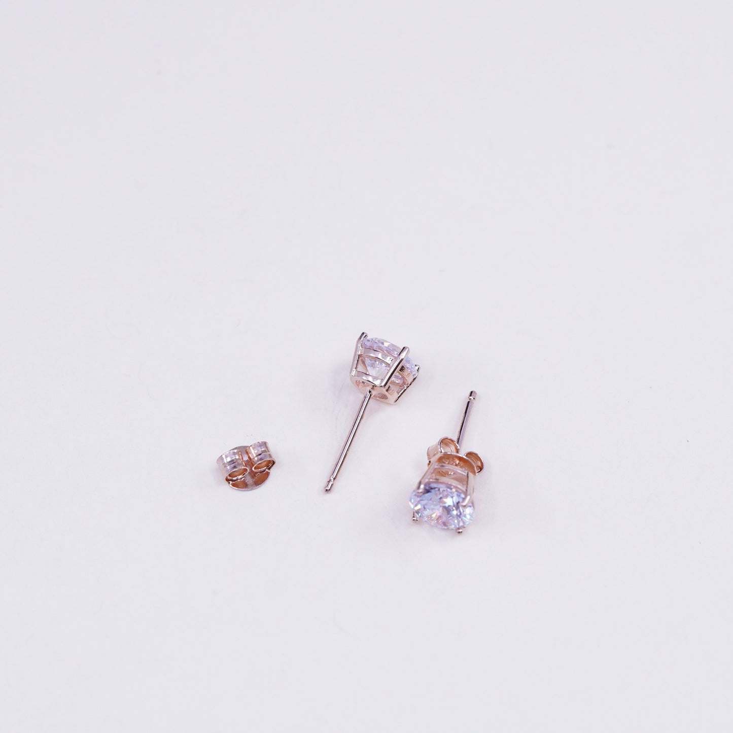 5mm, Vintage rose gold over sterling 925 silver cz studs, minimalist earrings