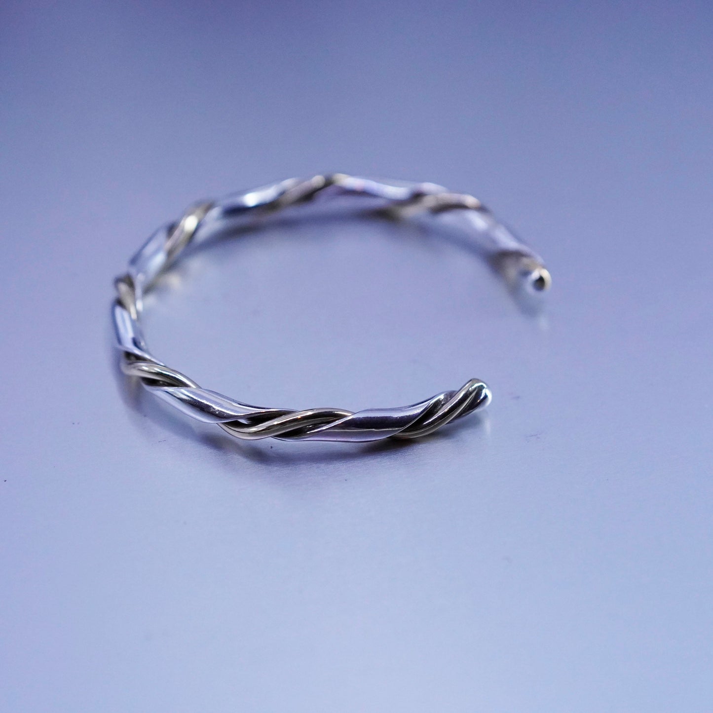 6.25”, Vintage two tone Sterling 925 silver handmade bracelet, twisted cuff