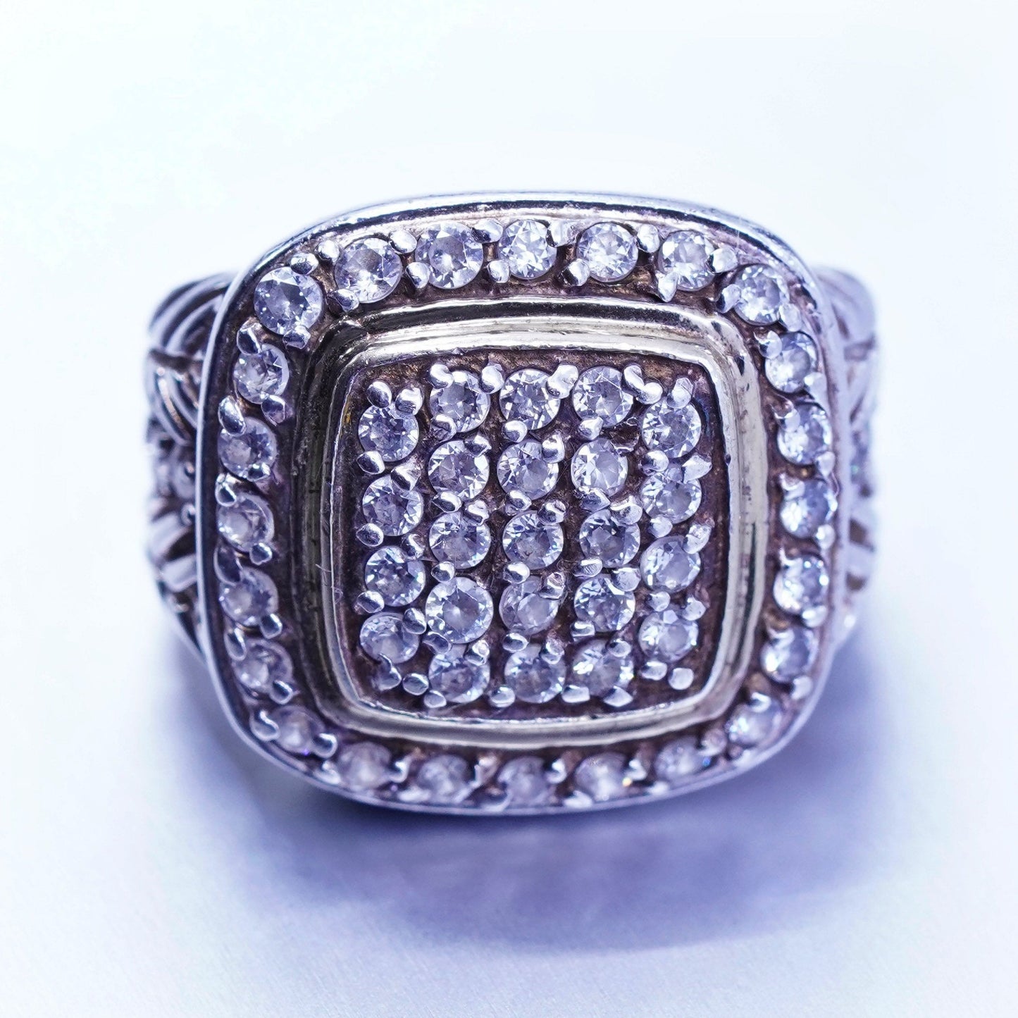 Size 7.25, vintage vermeil gold over Sterling 925 silver ring with cluster Cz
