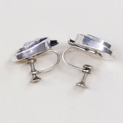 Vtg Sterling 925 Silver Handmade Screw Back Earrings Embossed Swirl