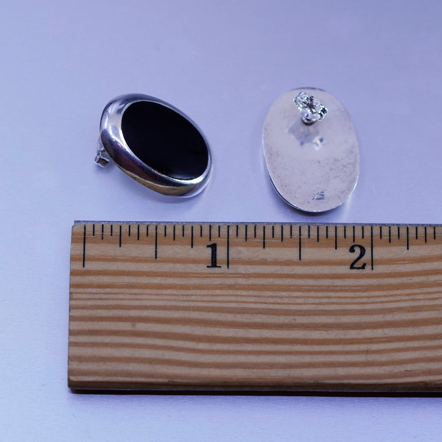 Vintage Sterling 925 silver handmade black onyx earrings, studs