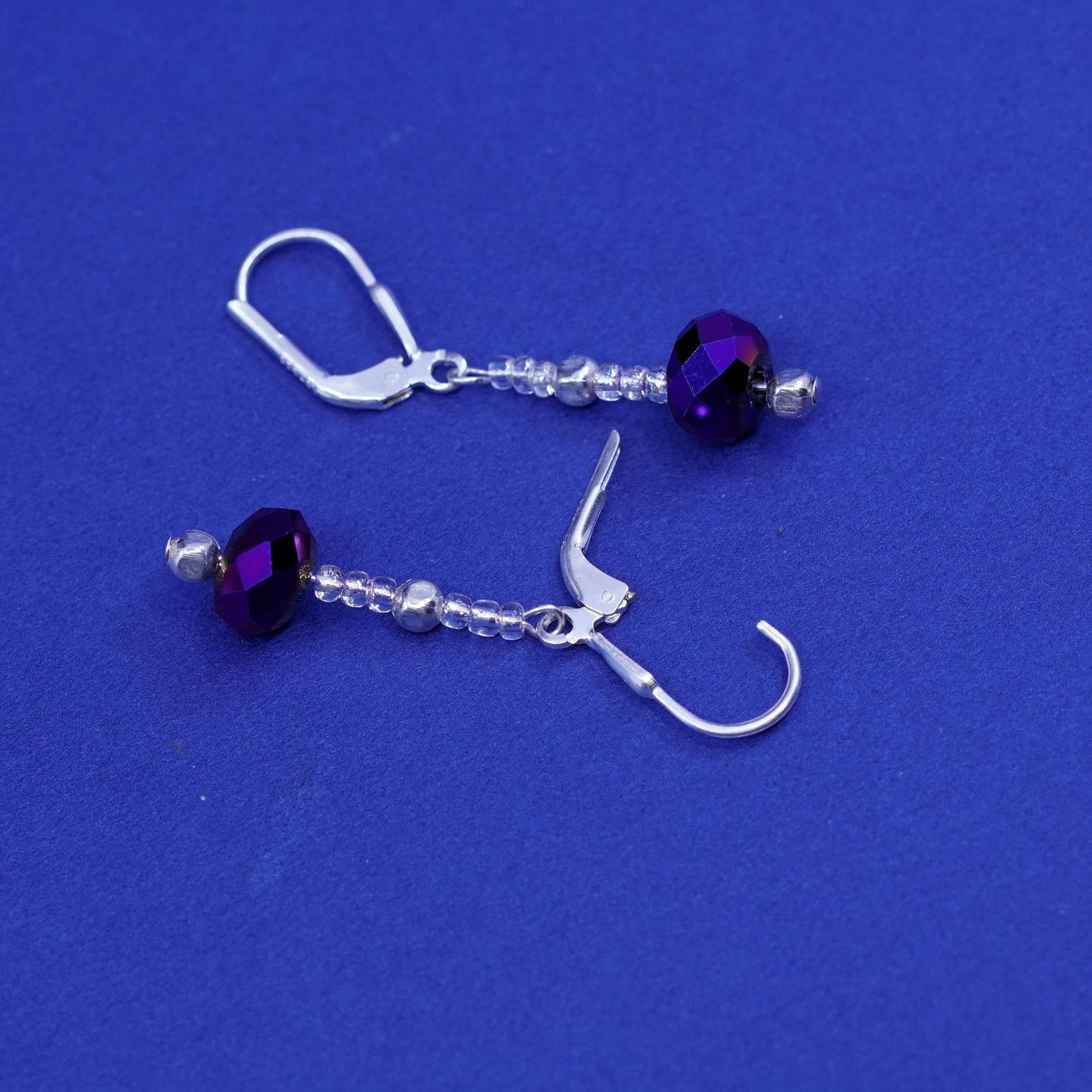 Vintage sterling 925 silver handmade earrings, with purple crystal