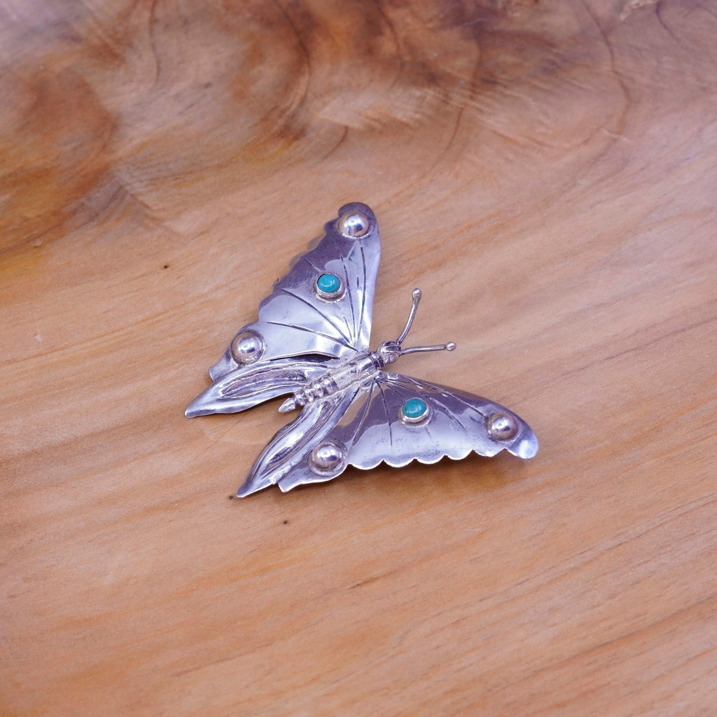 antique southwestern handmade sterling 925 silver butterfly brooch turquoise