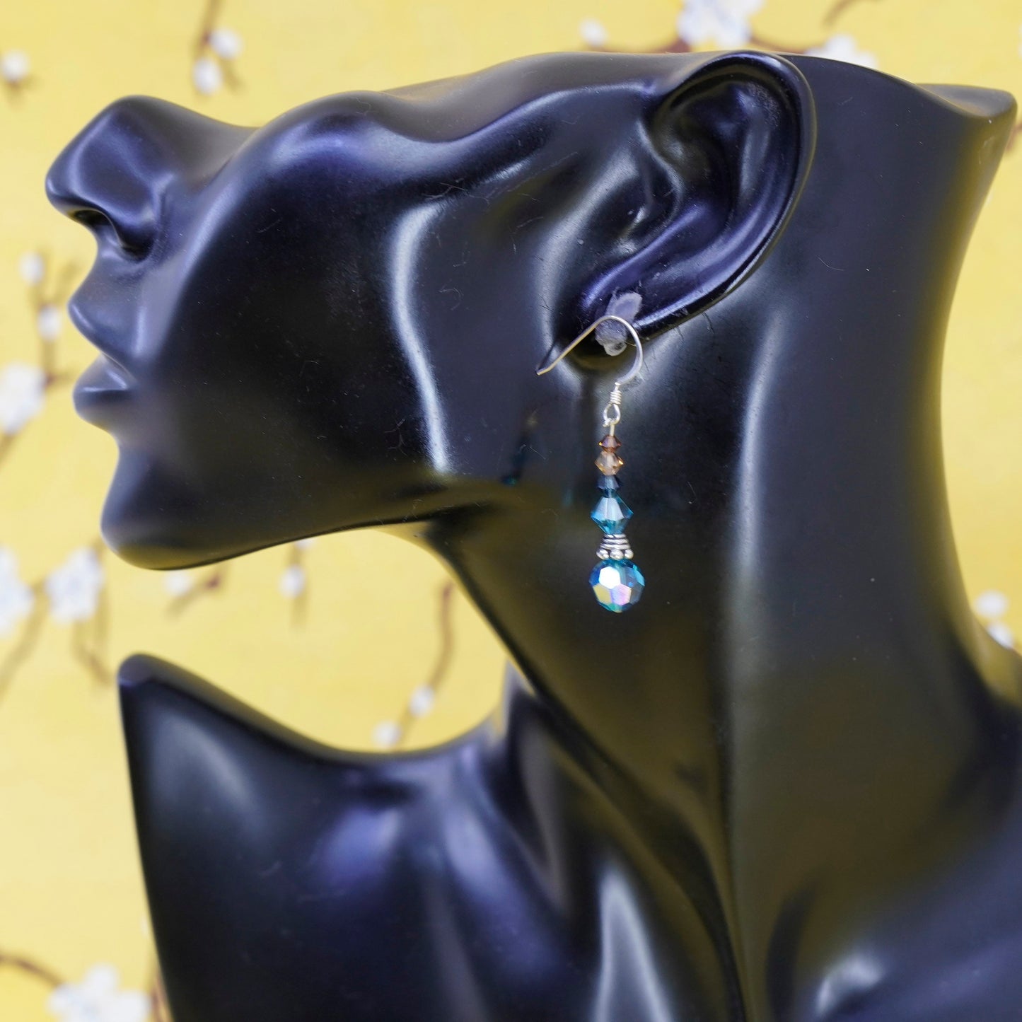 Vintage Sterling 925 silver handmade earrings with blue crystal dangles