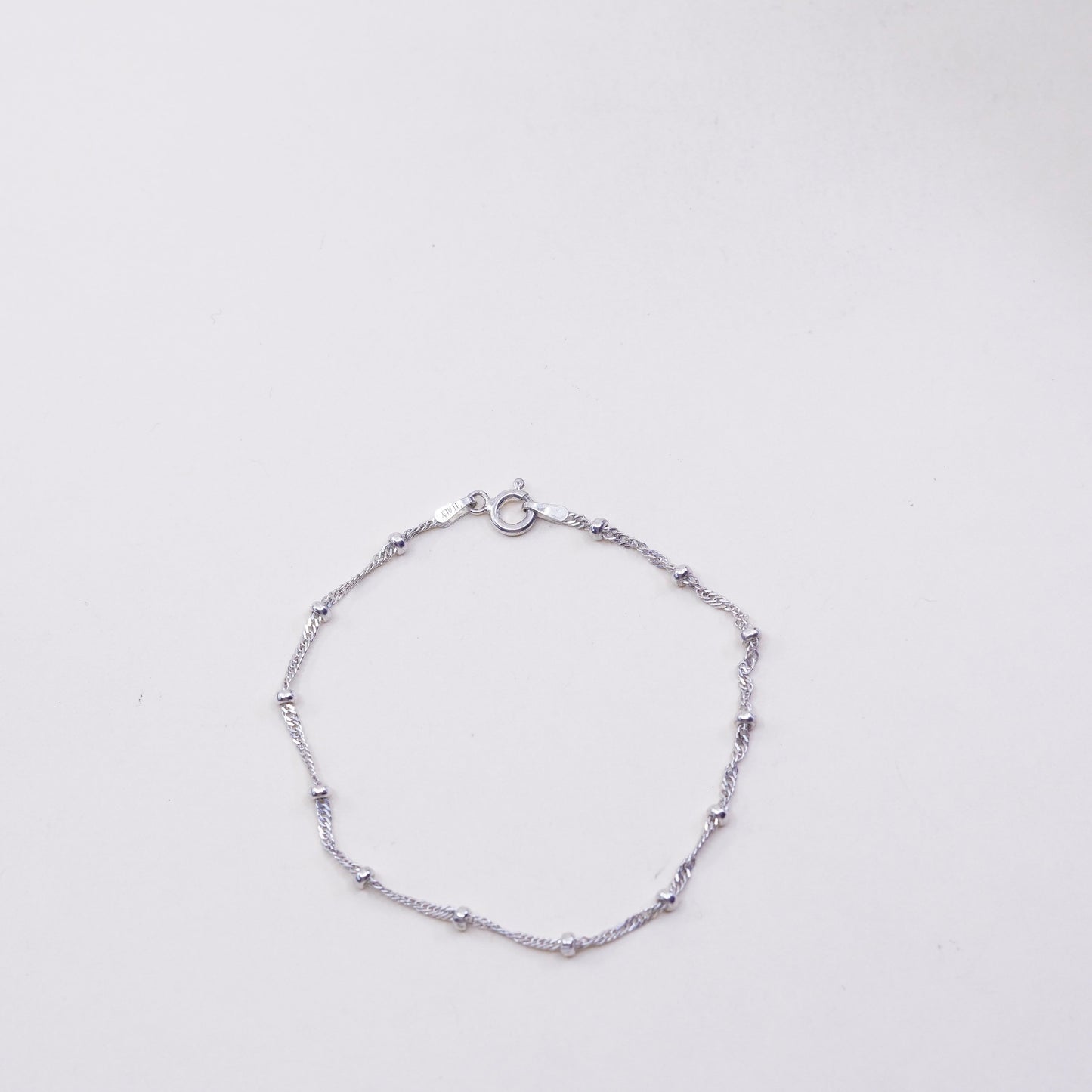 7”, 1mm, Vintage sterling silver bracelet, 925 twisted curb chain with beads