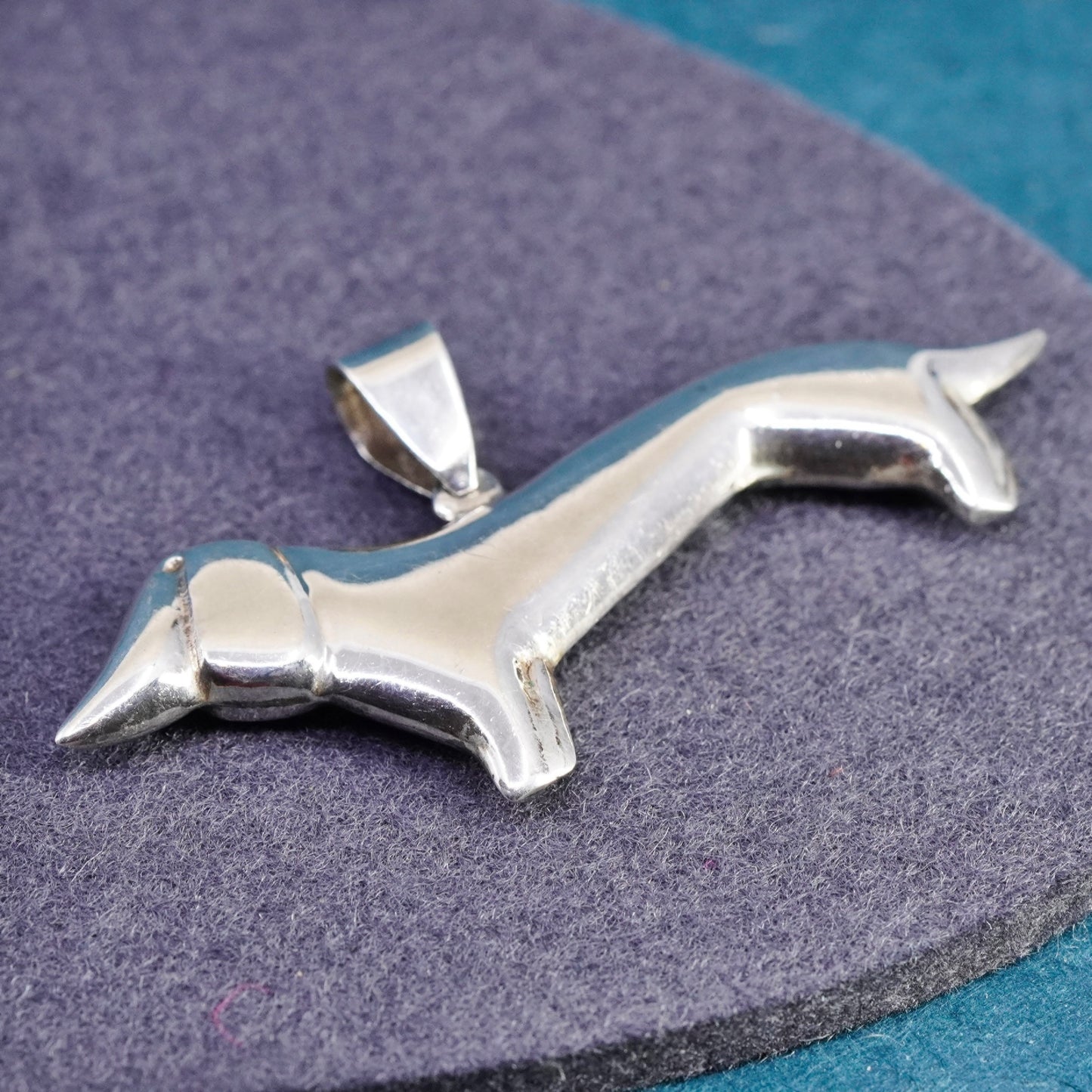 Vintage sterling silver handmade pendant, 925 dachshund dog