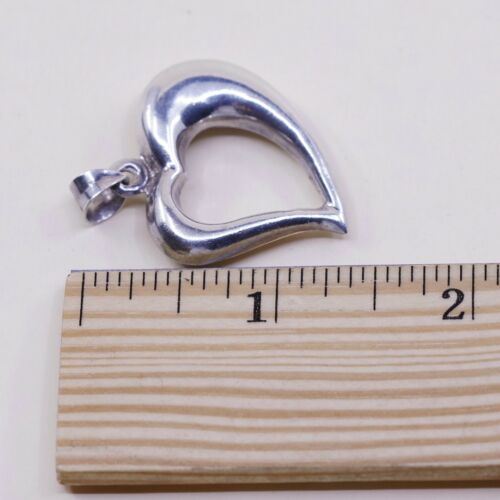 Vintage Sterling Silver Handmade Pendant, Puffy Heart Pendant, stamped 925