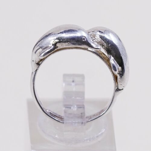 Sz Adjustable, Vtg Sterling Silver 925 Double Dolphin Band Ring, Silver Tested