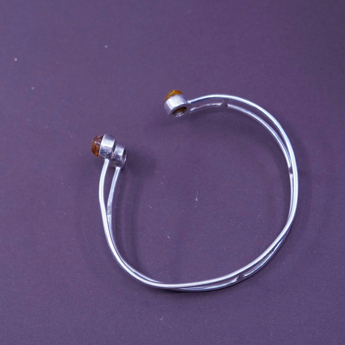 8.5”, Sterling silver handmade bracelet, southwestern Modern 925 cuff w/ Amber