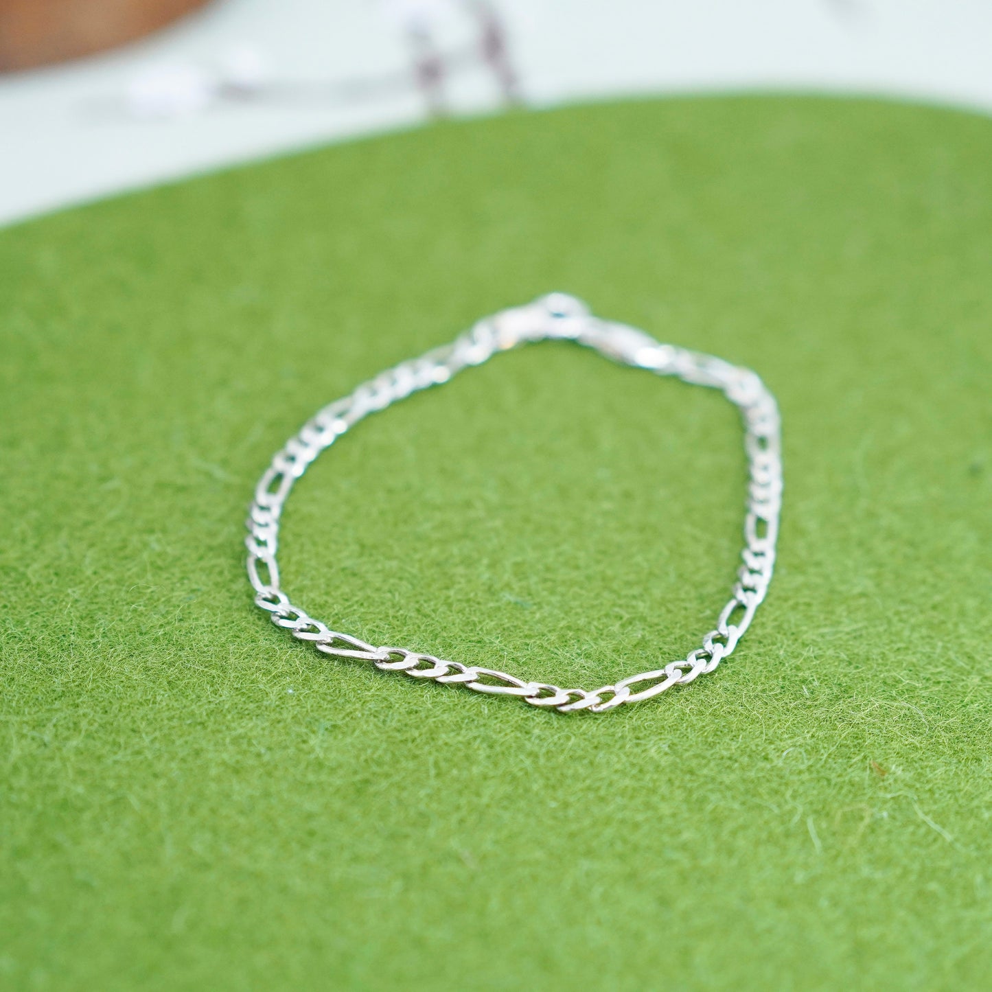 7.25”, 3mm, Vintage sterling silver bracelet, Italy 925 figaro chain