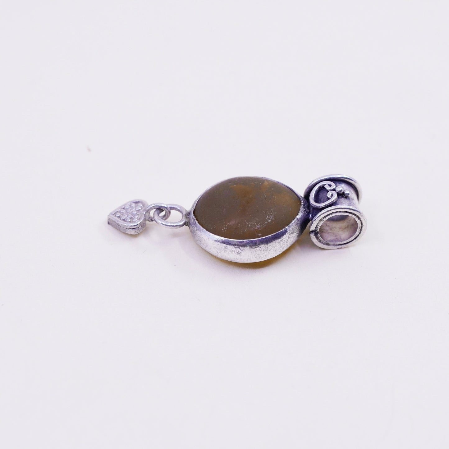 Vintage handmade sterling 925 silver pendant with sea washed glass heart charm