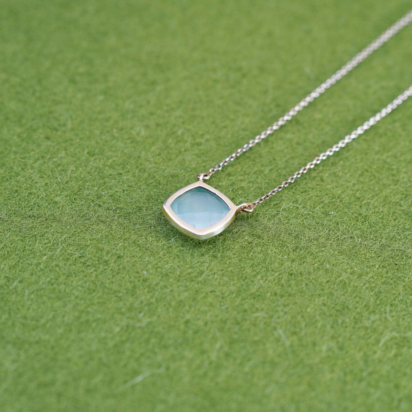 16+2”, vintage vermeil gold over 925 Sterling Silver necklace square Chalcedony