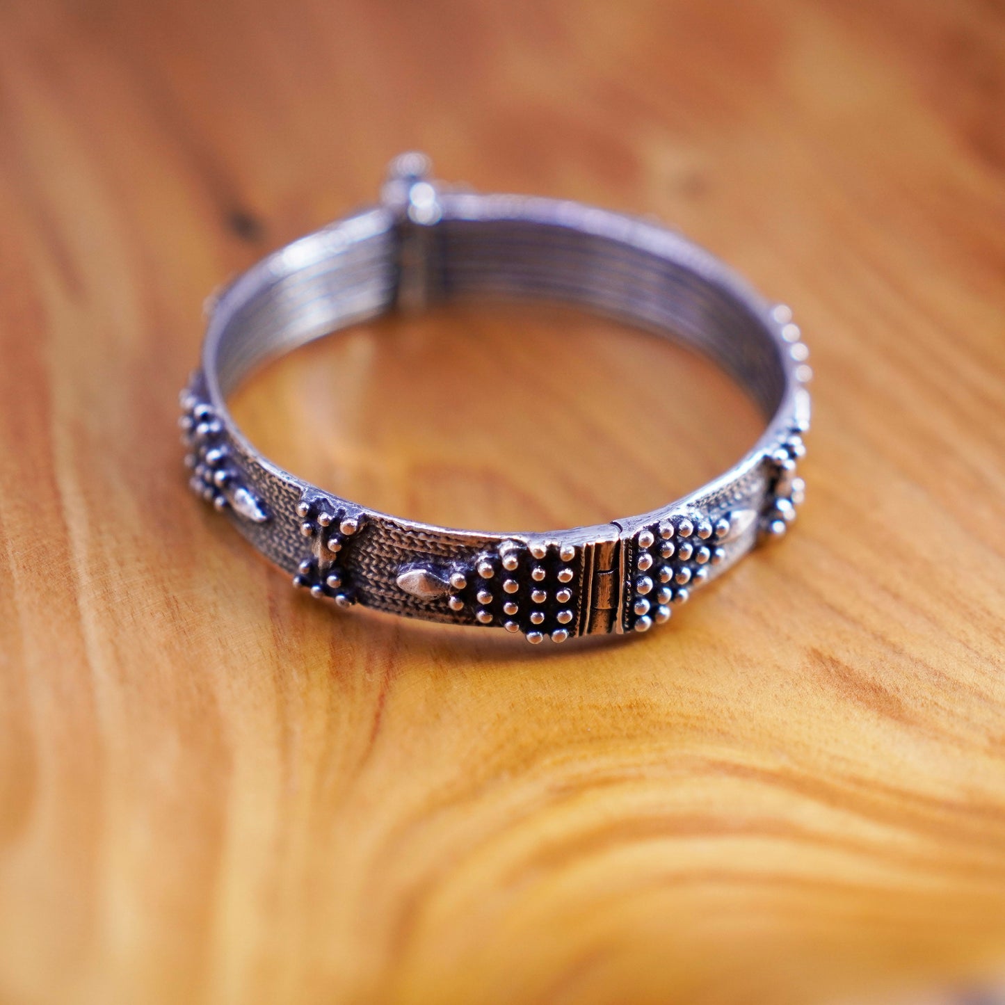6.25”, Vintage MK Sterling silver handmade bracelet, 925 textured bangle