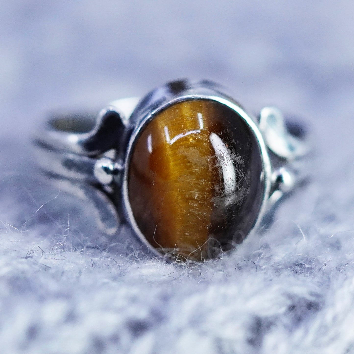Size 5, vintage Sterling 925 silver handmade ring with golden tiger eye