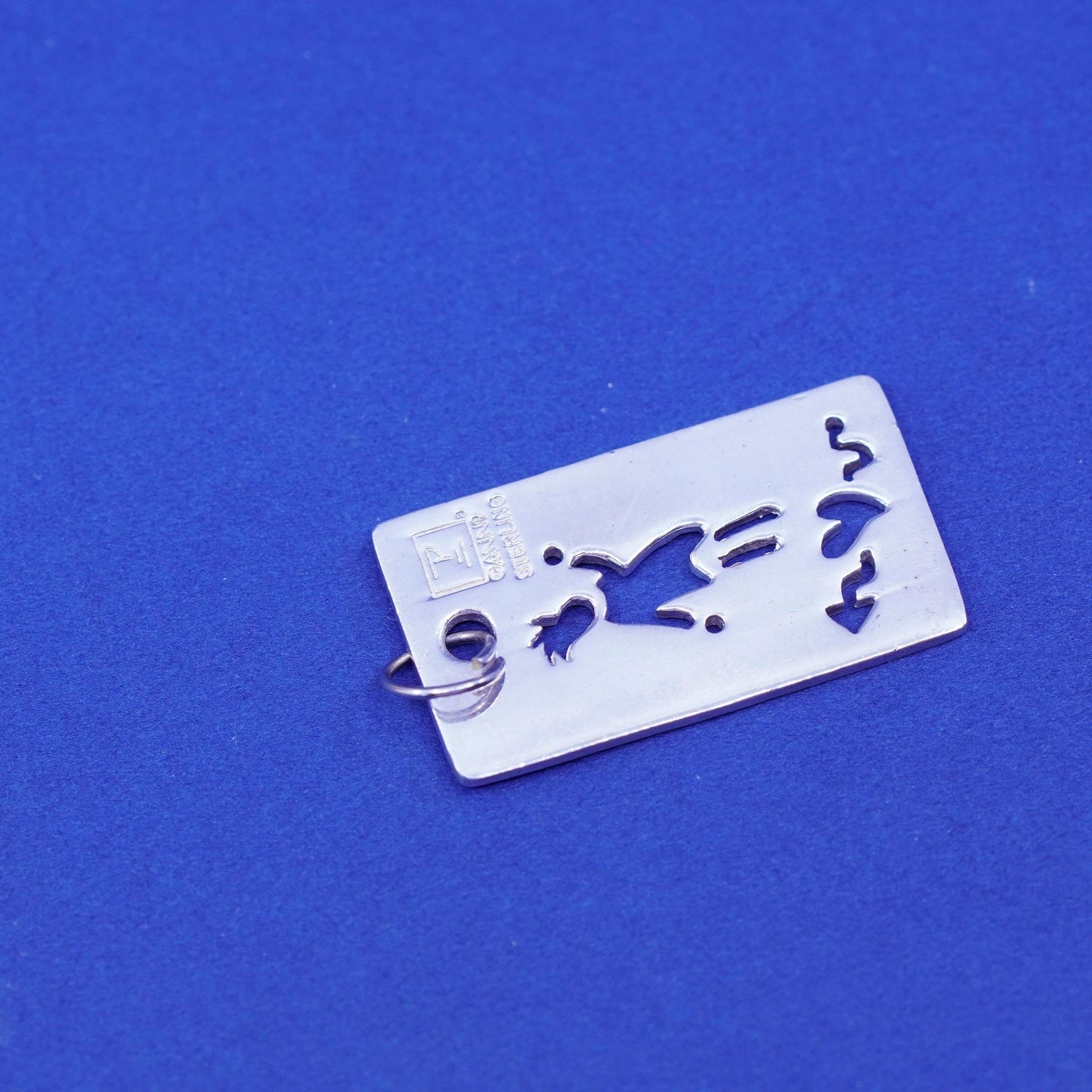 Vintage Ann sterling silver handmade pendant, 925 rectangular charm with girl