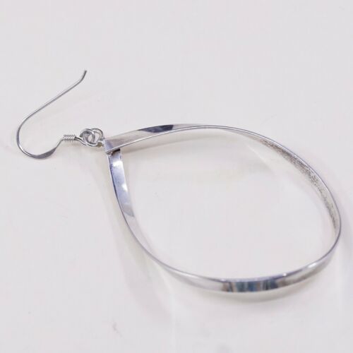 Vtg Huge Sterling 925 Silver Handmade Twisted Teardrop Shaped Earrings