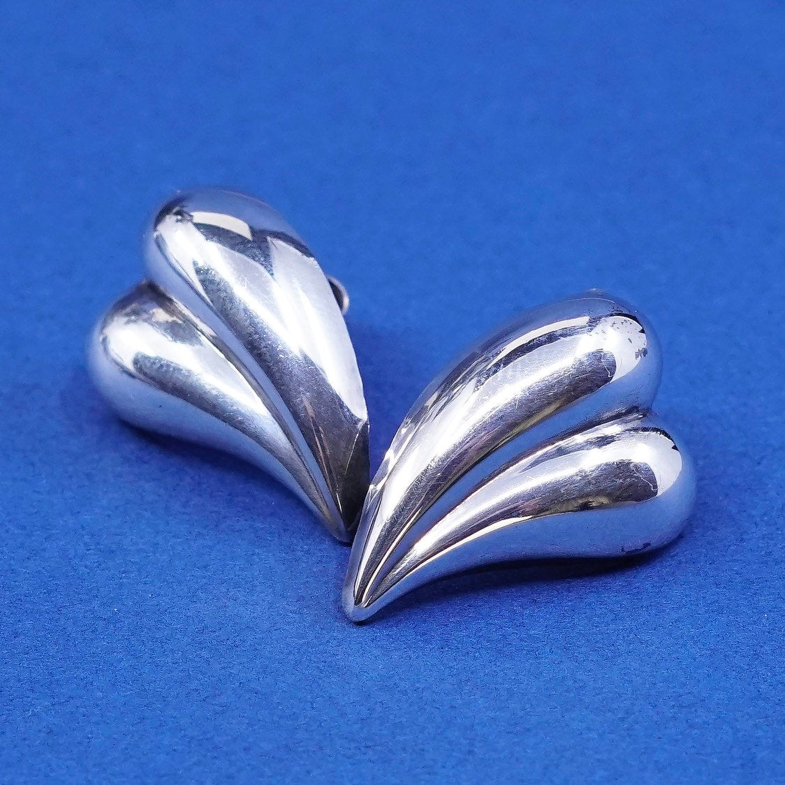 two tone Sterling silver handmade earrings, 925 heart studs