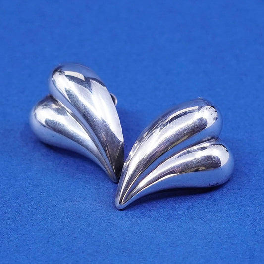 two tone Sterling silver handmade earrings, 925 heart studs