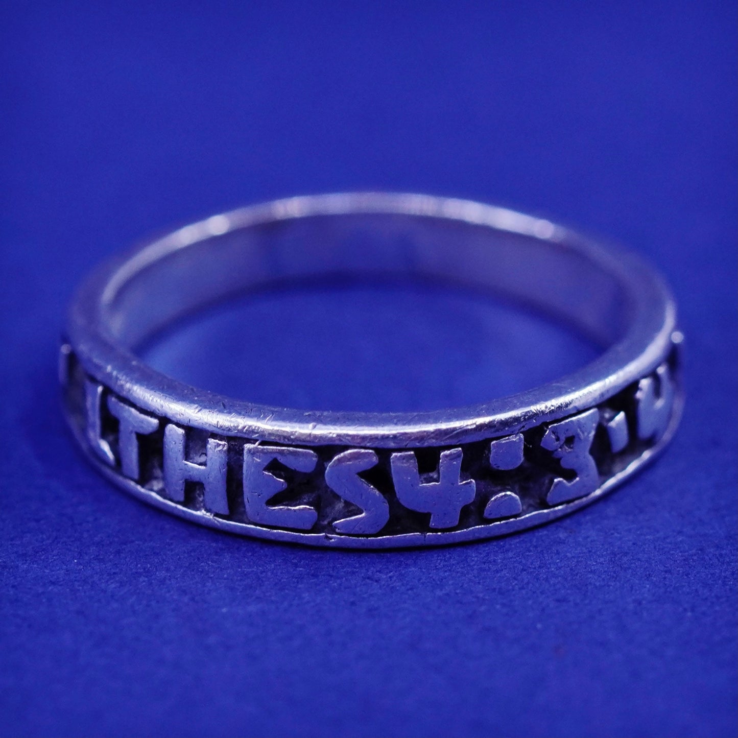Size 6, vintage Sterling silver handmade ring, religious ITHES.4:3 4 925 band