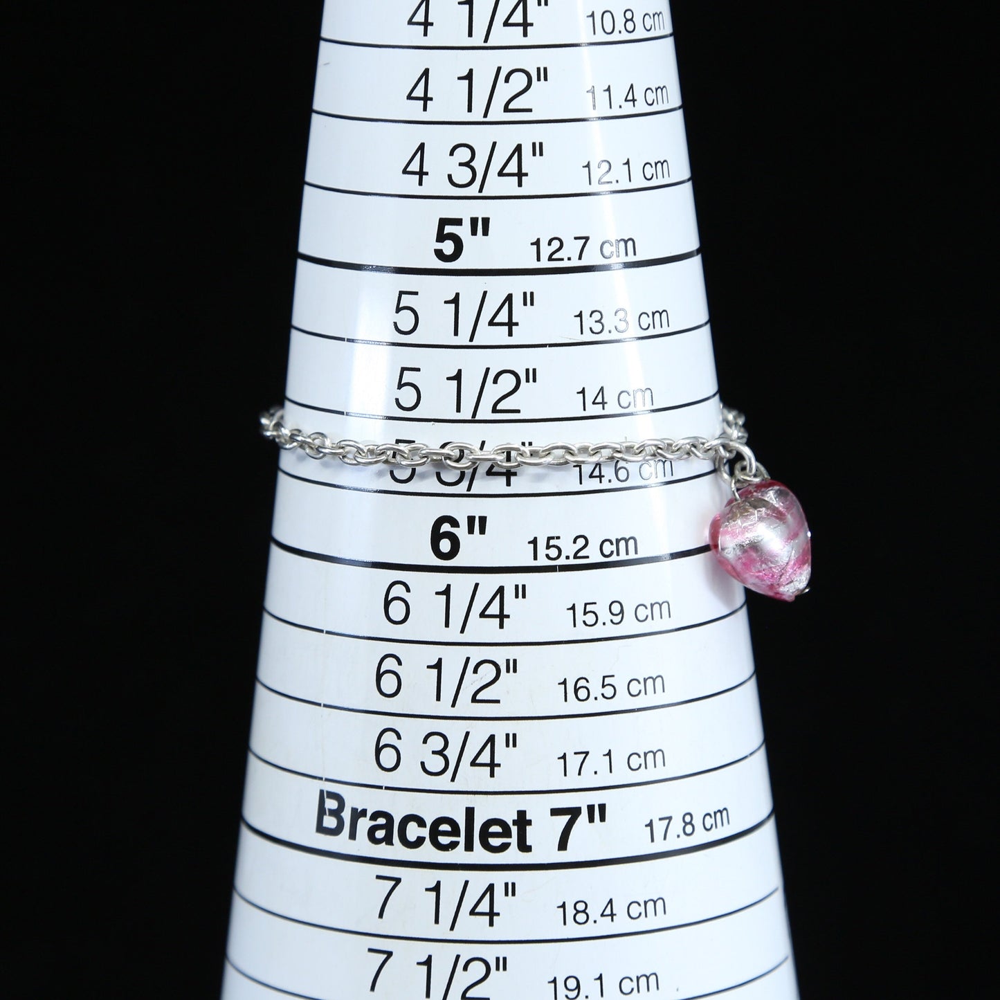 5.75", 3mm, sterling silver handmade bracelet, 925 circle chain, heart charm