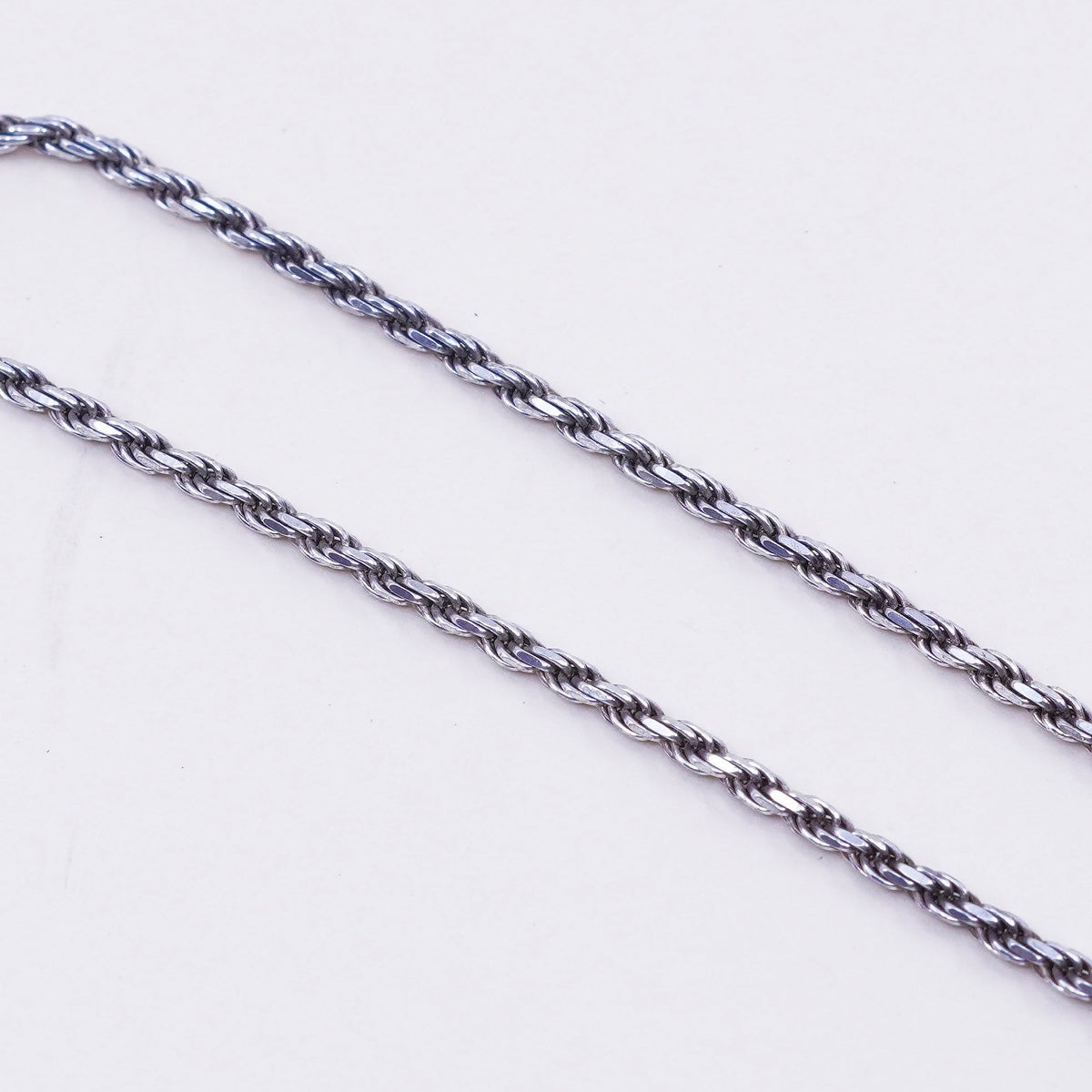 16” 2mm, vintage sterling silver necklace, 925 diamond rope chain