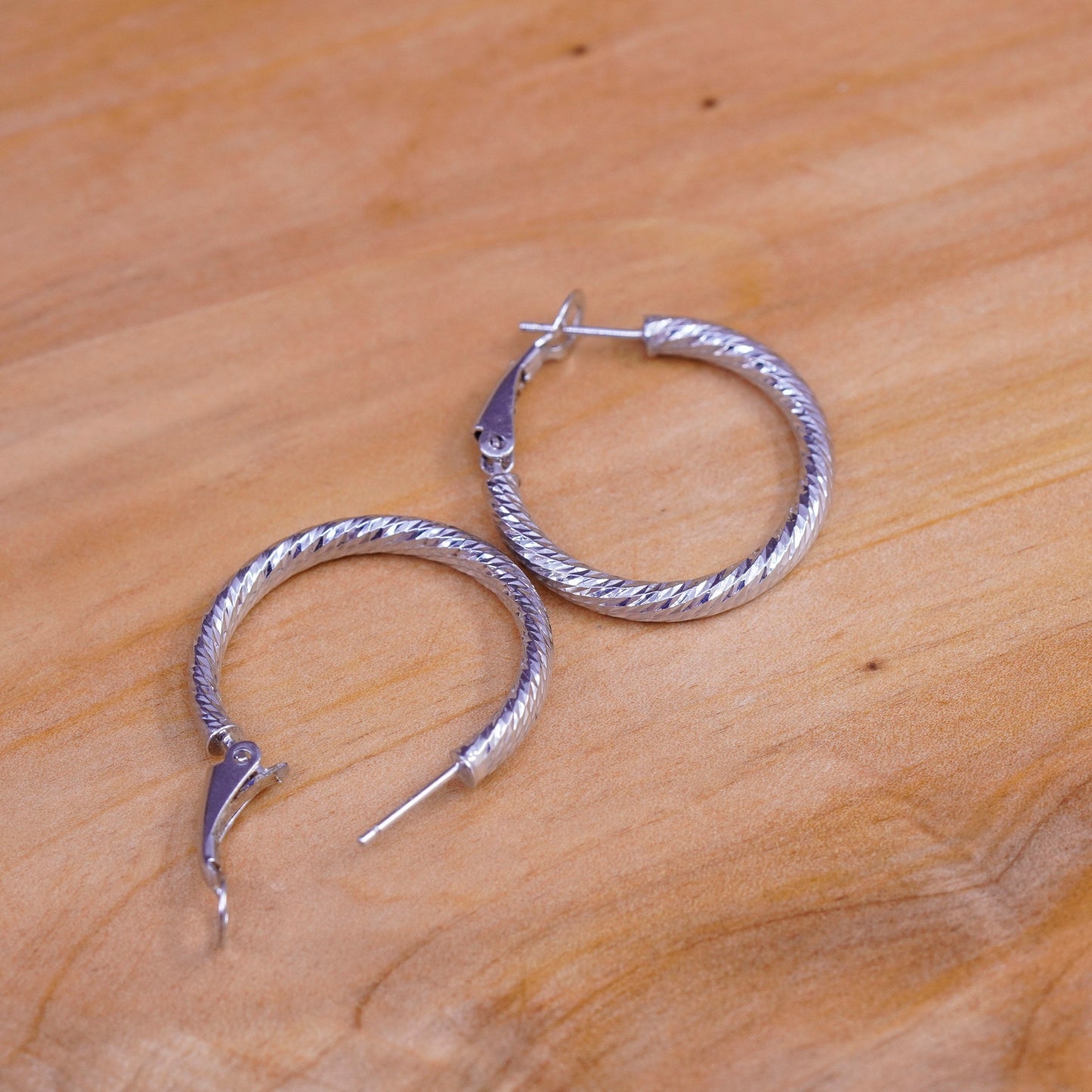 1”, vintage Italy Sterling silver handmade hoops, textured 925 huggie earrings