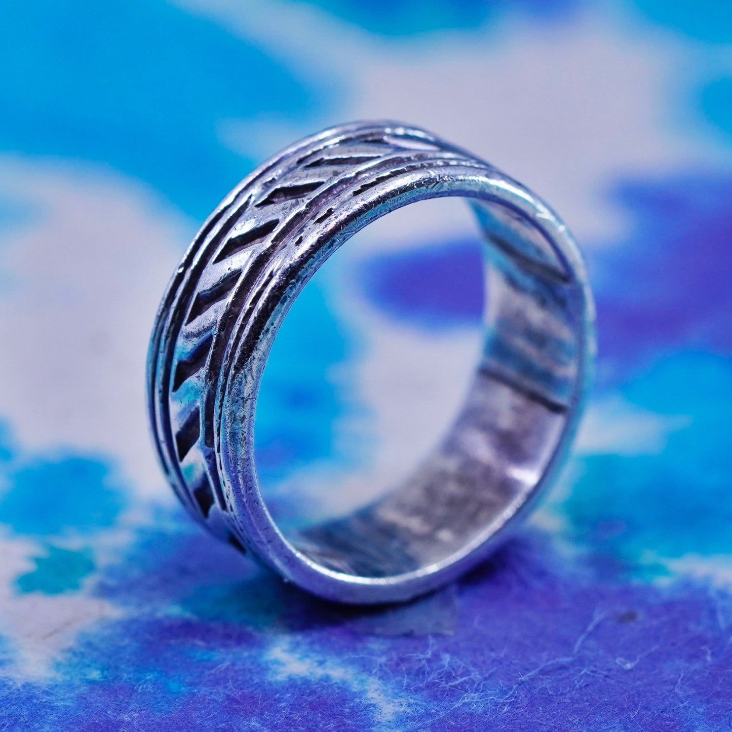 Size 8, vintage Sterling silver handmade stackable ring, 925 wedding band