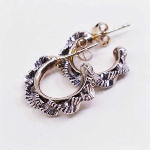 0.75”, Two Tone 925 Sterling Silver Handmade Earrings Twisted Chain Studs huggie