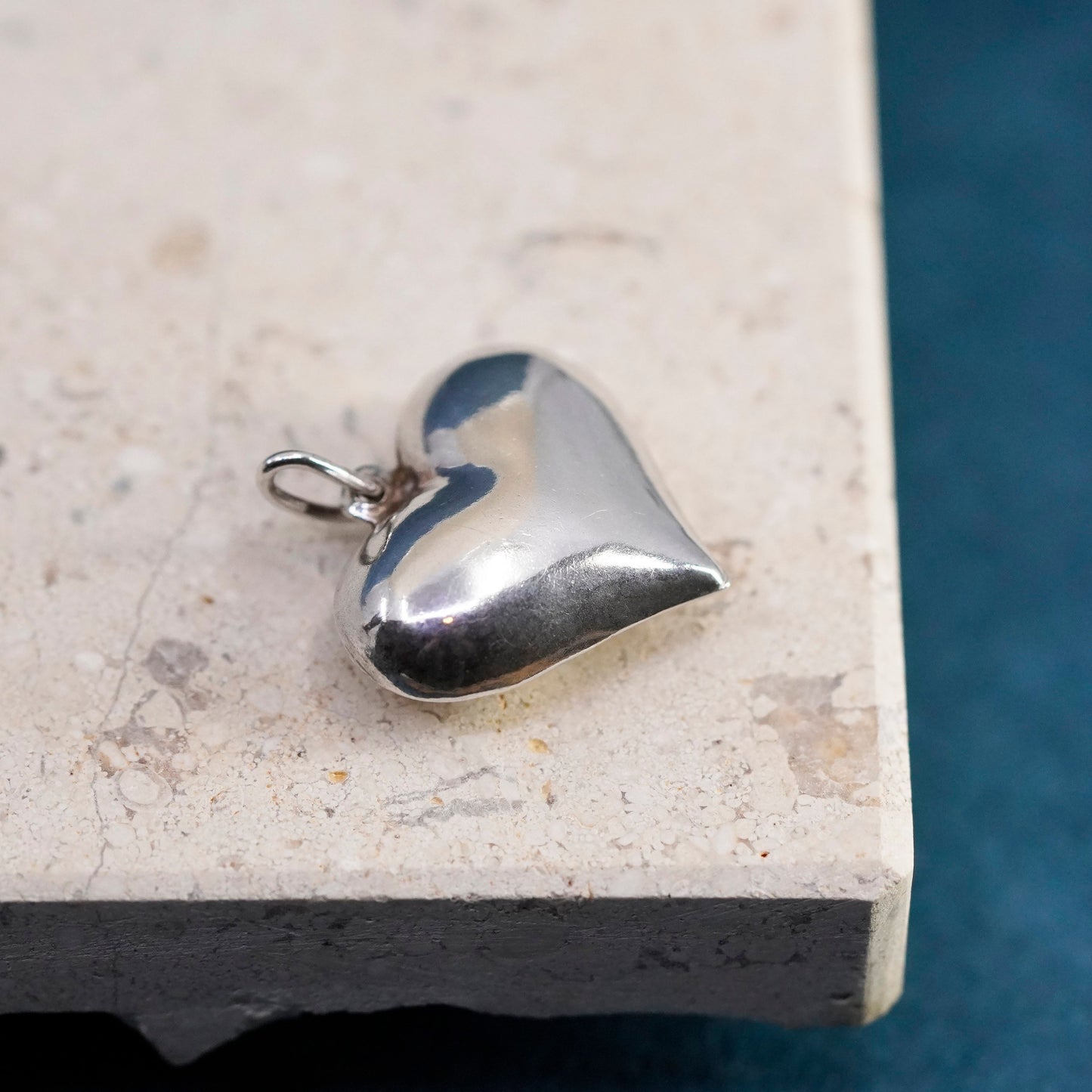 Vintage Sterling silver handmade pendant, puffy 925 heart