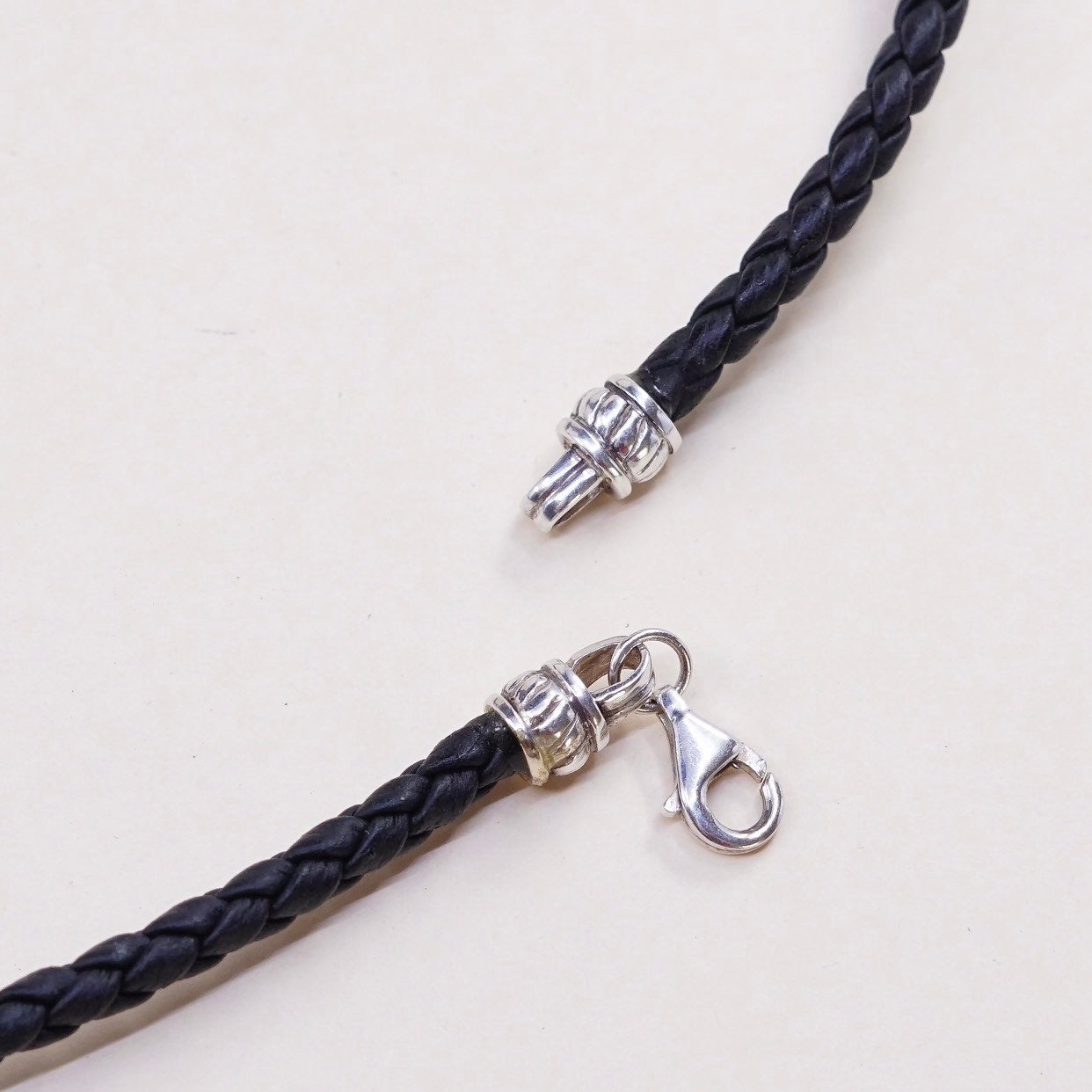 16", sterling silver choker collar necklace w/ leather Teardrop topaz charm