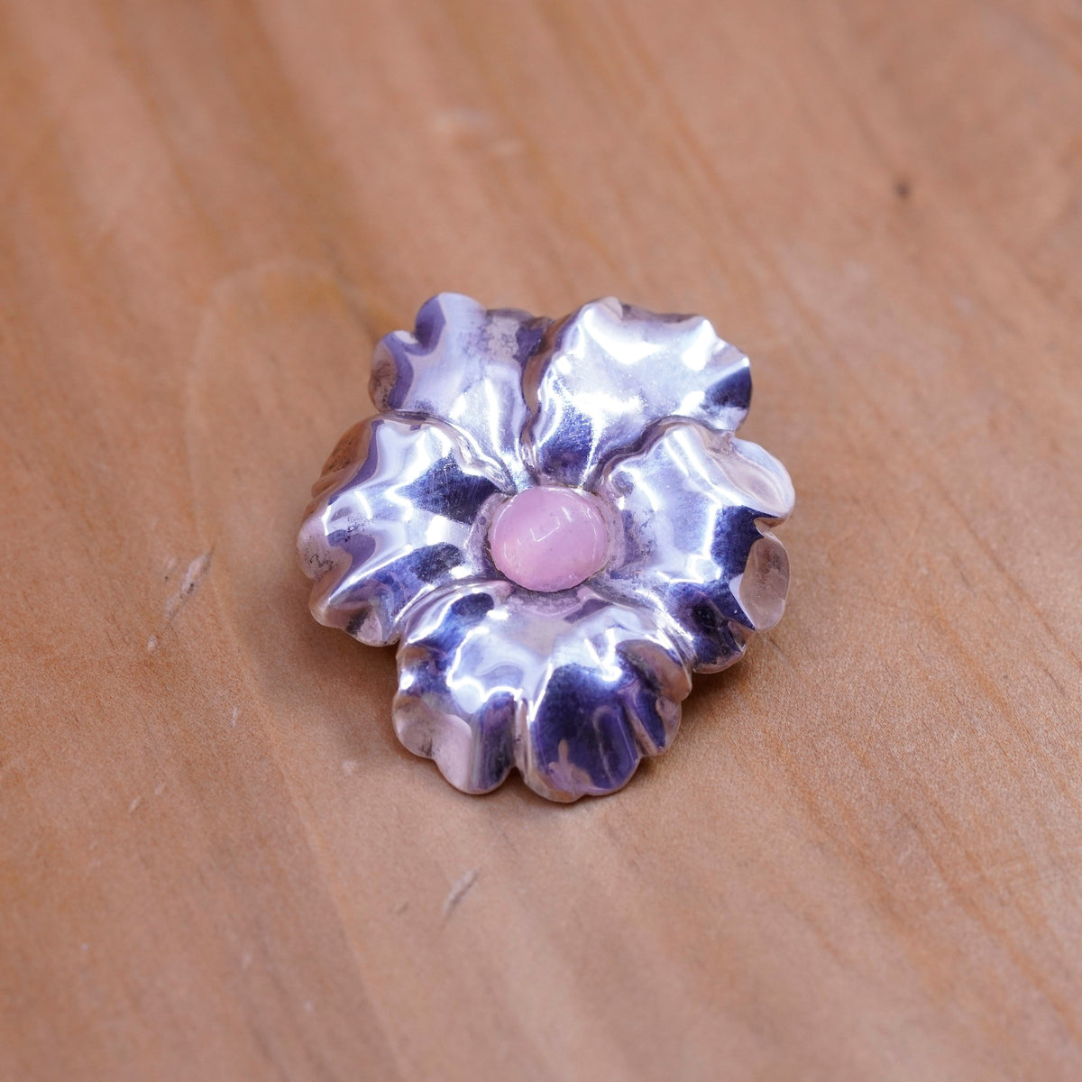 Vintage Sterling silver handmade earrings, 925 flower studs with pink quartz