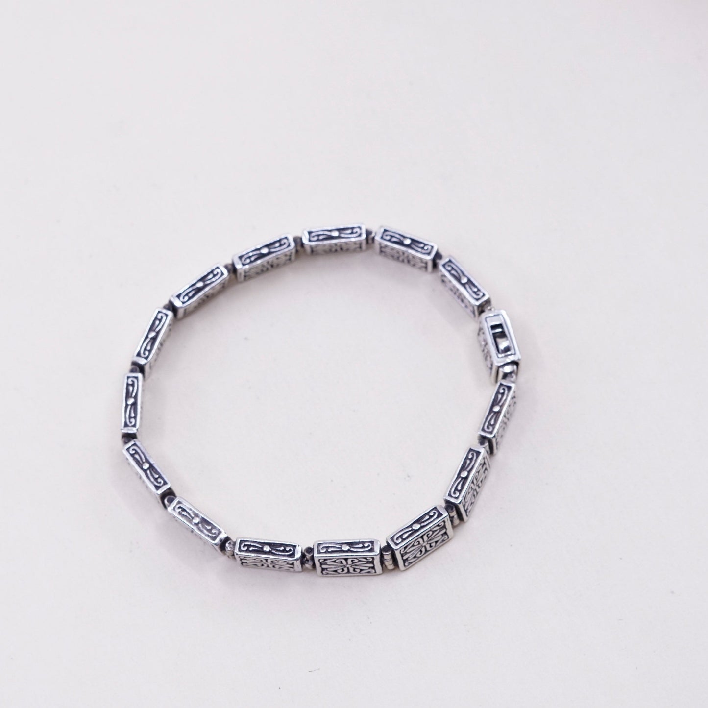 7”, vintage Sterling 925 Silver chain, tennis Bracelet with swirl flower