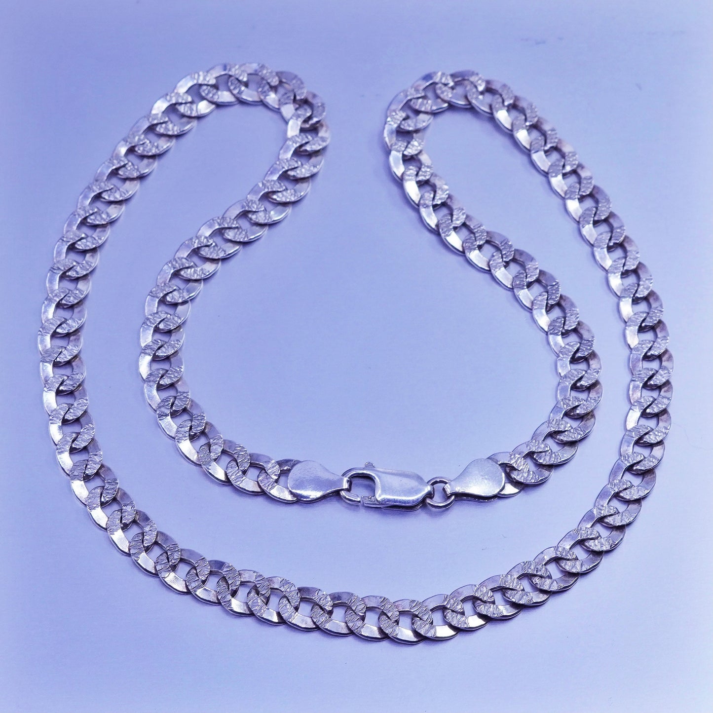 18” 5mm, vintage Italy Sterling 925 silver flatten textured curb chain necklace