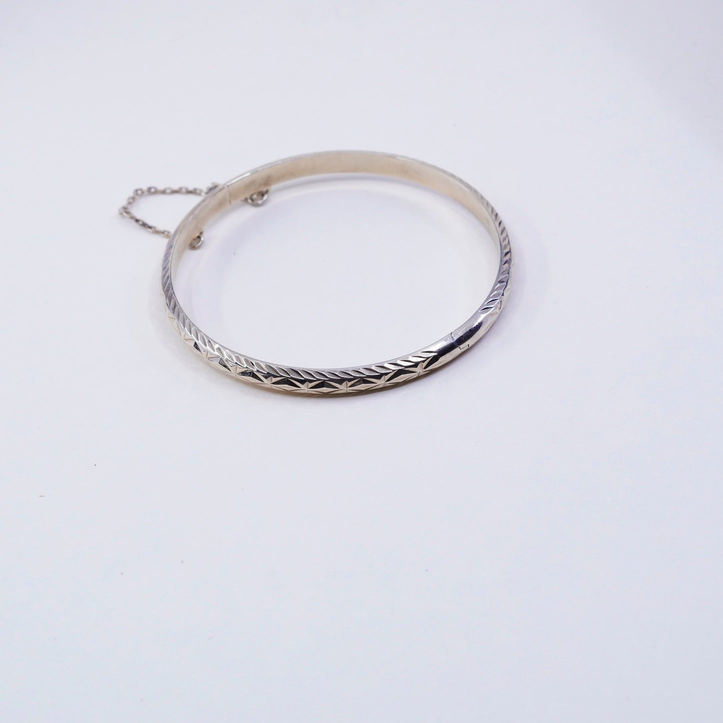 7.5”, gold vermeil sterling silver bracelet, textured 925 hinged bangle