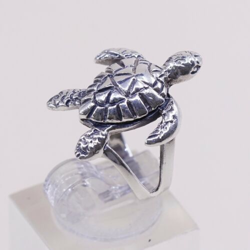 Size 5.75, Mexico Handmade Sterling 925 Silver Sea Turtle Band Ring, Stamped 925