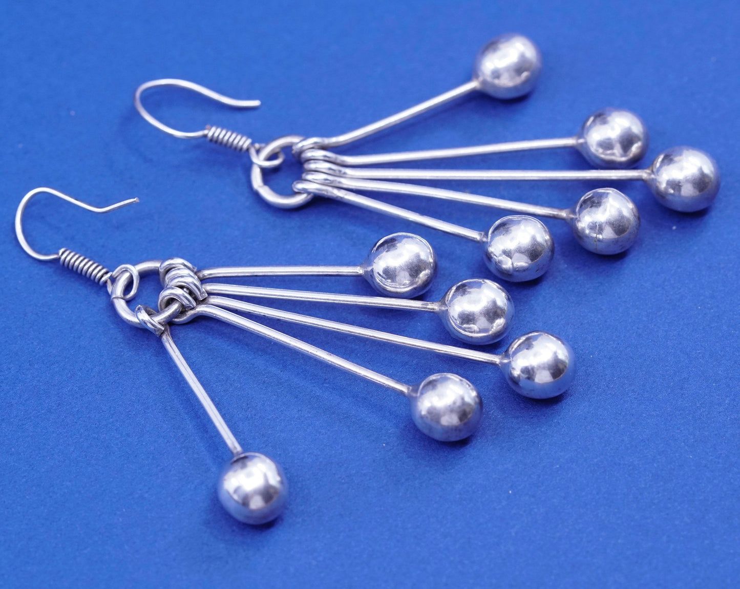 Vintage Mexico sterling 925 silver handmade earrings with long beads dangles