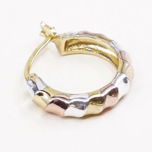 0.75”, Vintage Triple Tone gold over Sterling 925 Silver hoops Huggie Earrings