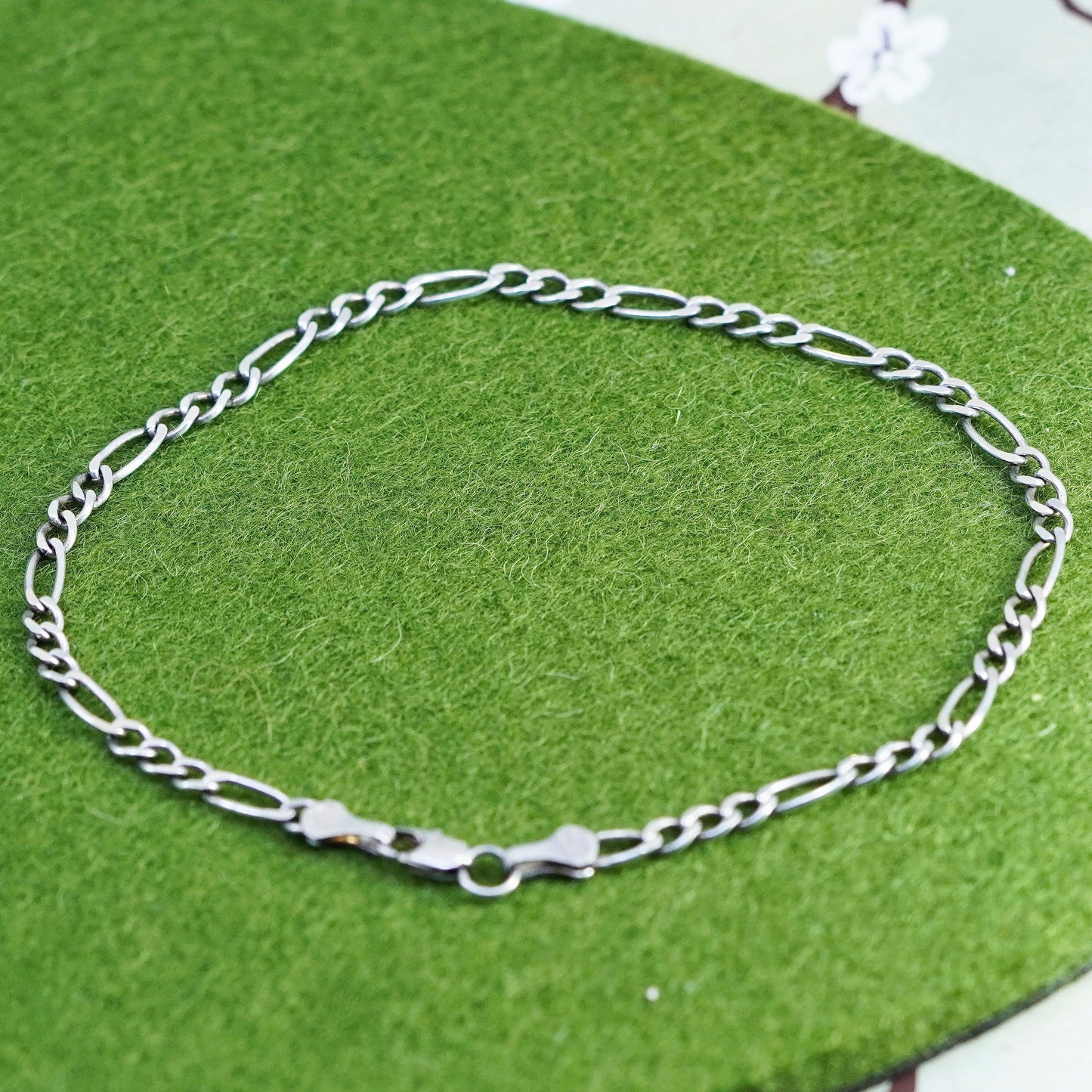 9.5”, 4mm, Vintage sterling 925 silver bracelet, Italy figaro chain anklet