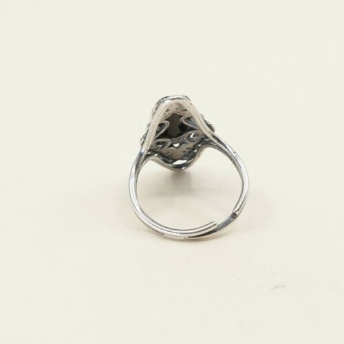 Sz 6.5, Vtg Sterling Silver Handmade Ring, 925 Silver Band W obsidian N Filigree