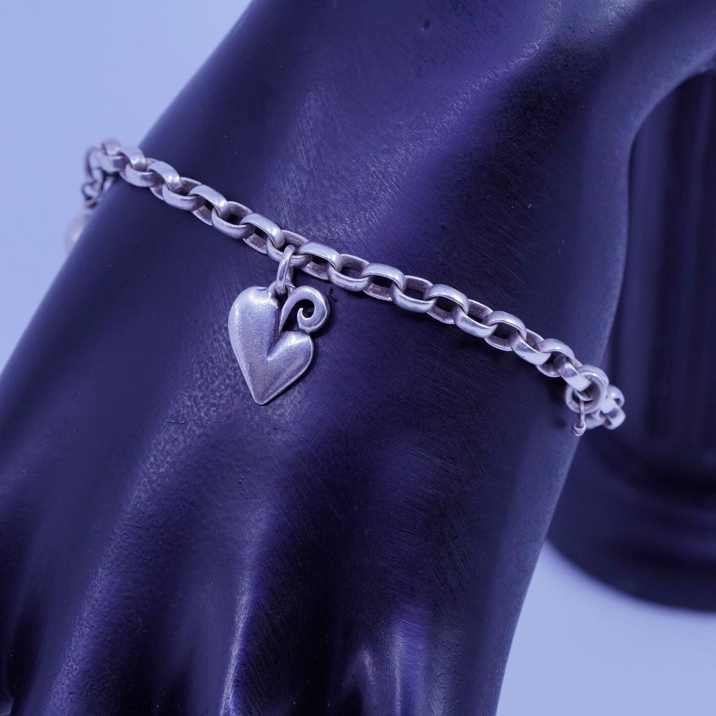6.75”, AGAU Sterling silver bracelet, 925 bold circle chain heart pearl charms