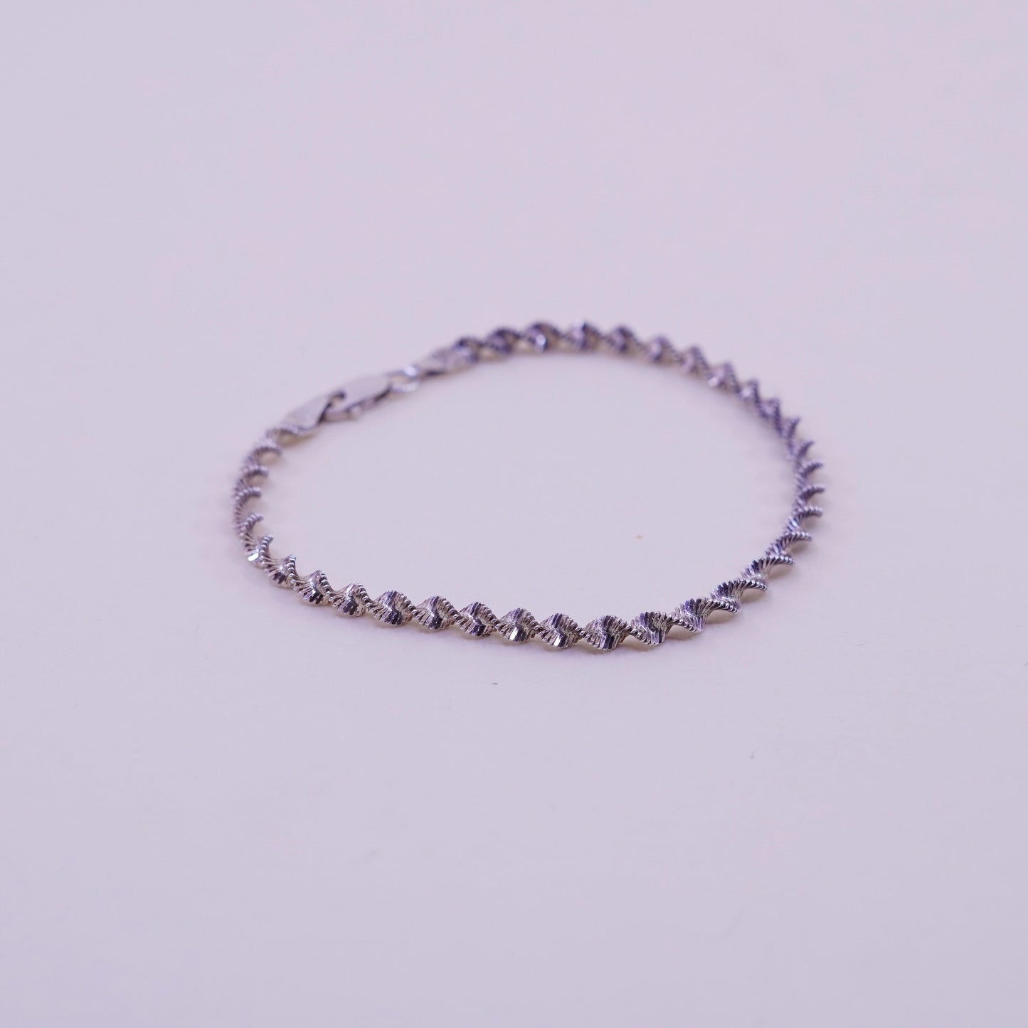 6.75”, 3mm, Vintage sterling silver bracelet, 925 twisted herringbone chain