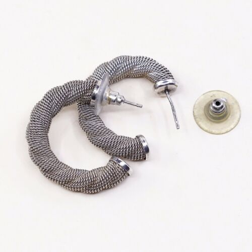 1”, Vtg 925 Sterling Silver Handmade Mesh Hoop Earrings, 925 Studs huggie