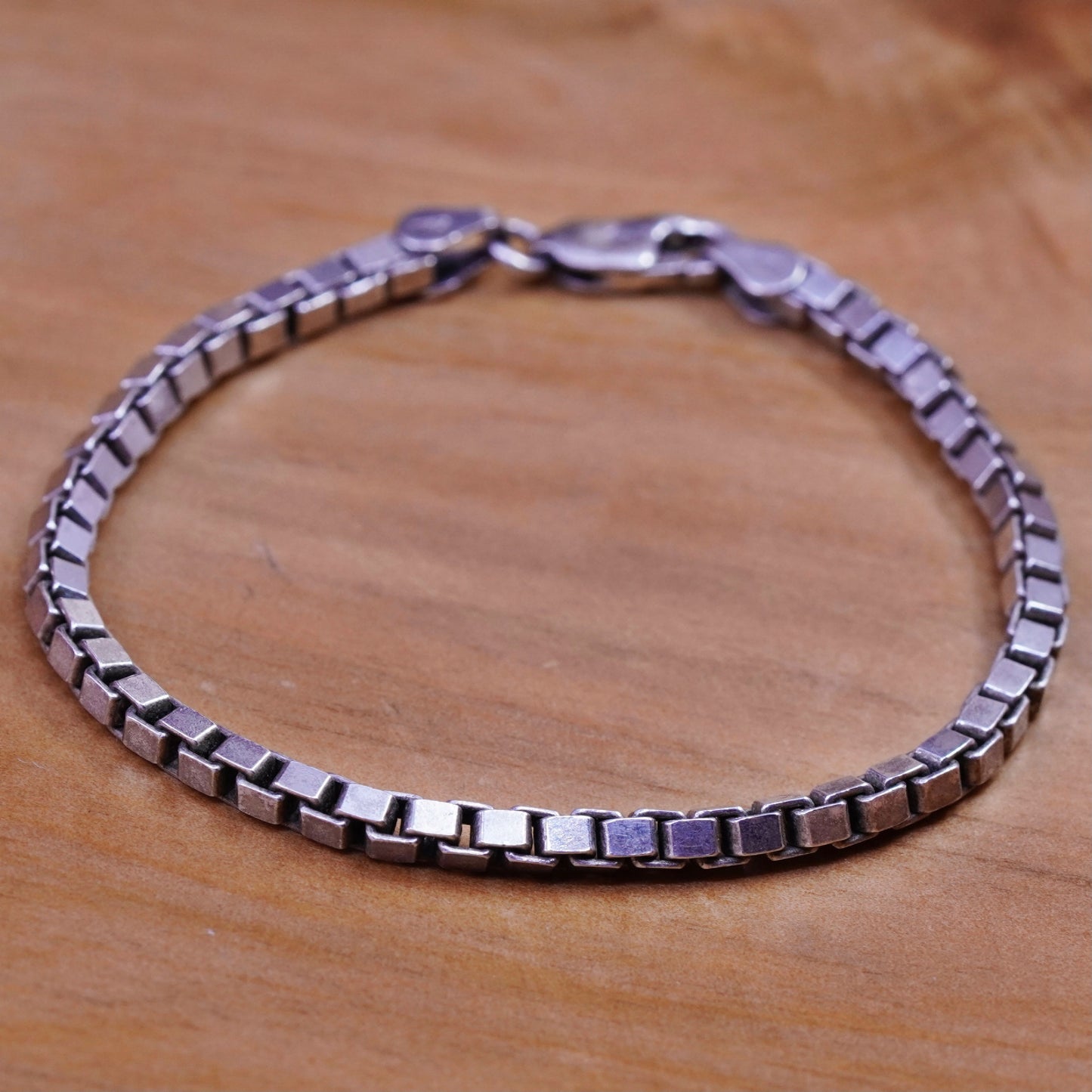 6.5”, 3mm, vintage Sterling silver handmade bracelet, Italy 925 box chain