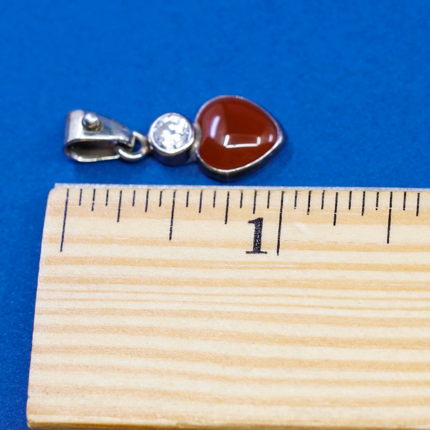 Vintage sterling silver handmade pendant, 925 charm w/ carnelian N Cz