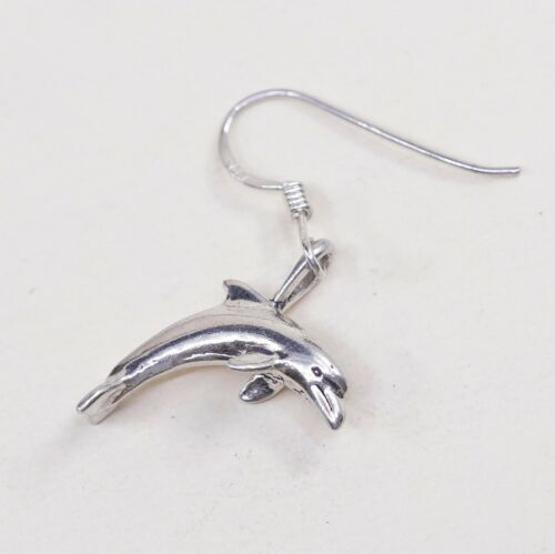 Vintage Sterling 925 Silver Handmade Dolphin Fish dangle earrings, Stamped 925