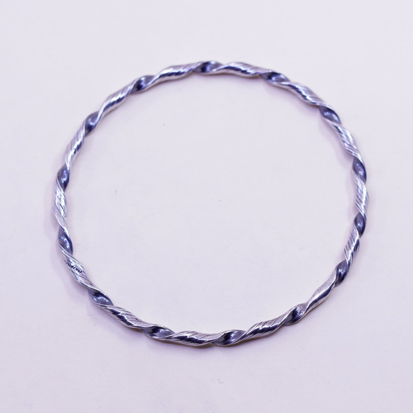 7.75”, vtg sterling silver handmade bracelet, Mexico 925 twisted cable bangle