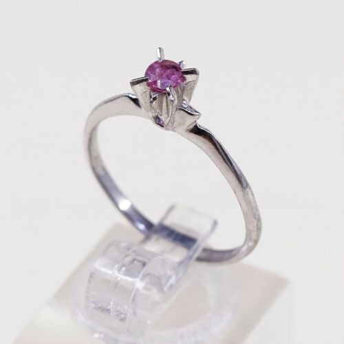 Sz 6.5, Sterling Silver Ring, 925 Silver Engagement Ring W/ pink Crystal