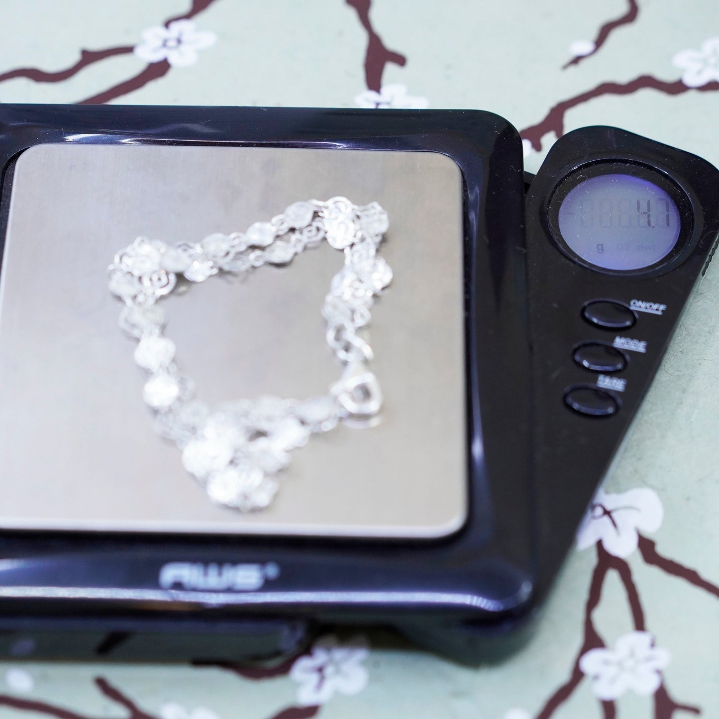 7”, Vintage multi strands sterling silver flatten circle bracelet, 925 chain